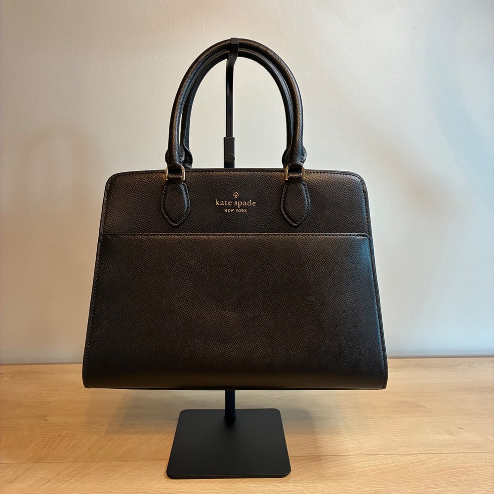 Kate Spade Black Saffiano Leather Satchel Crossbody Bag Triple Compartment